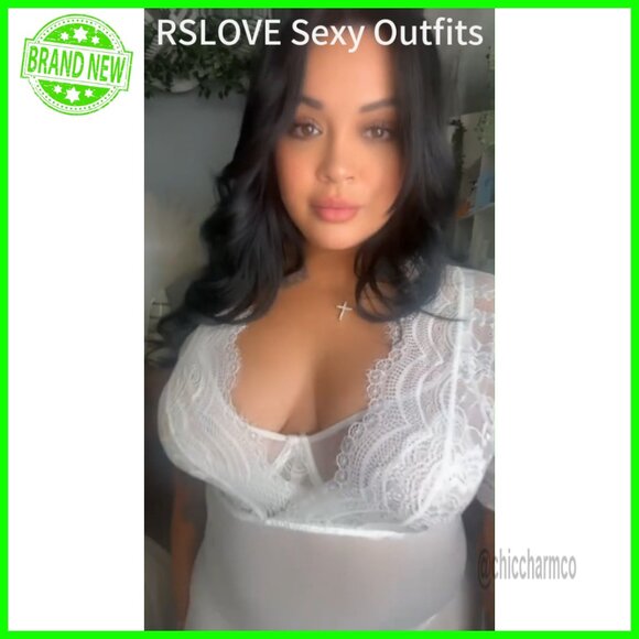 Large V-Neck Lace Chemise with Thong, Recycled Material, Half Sleeve - Picture 6 of 7